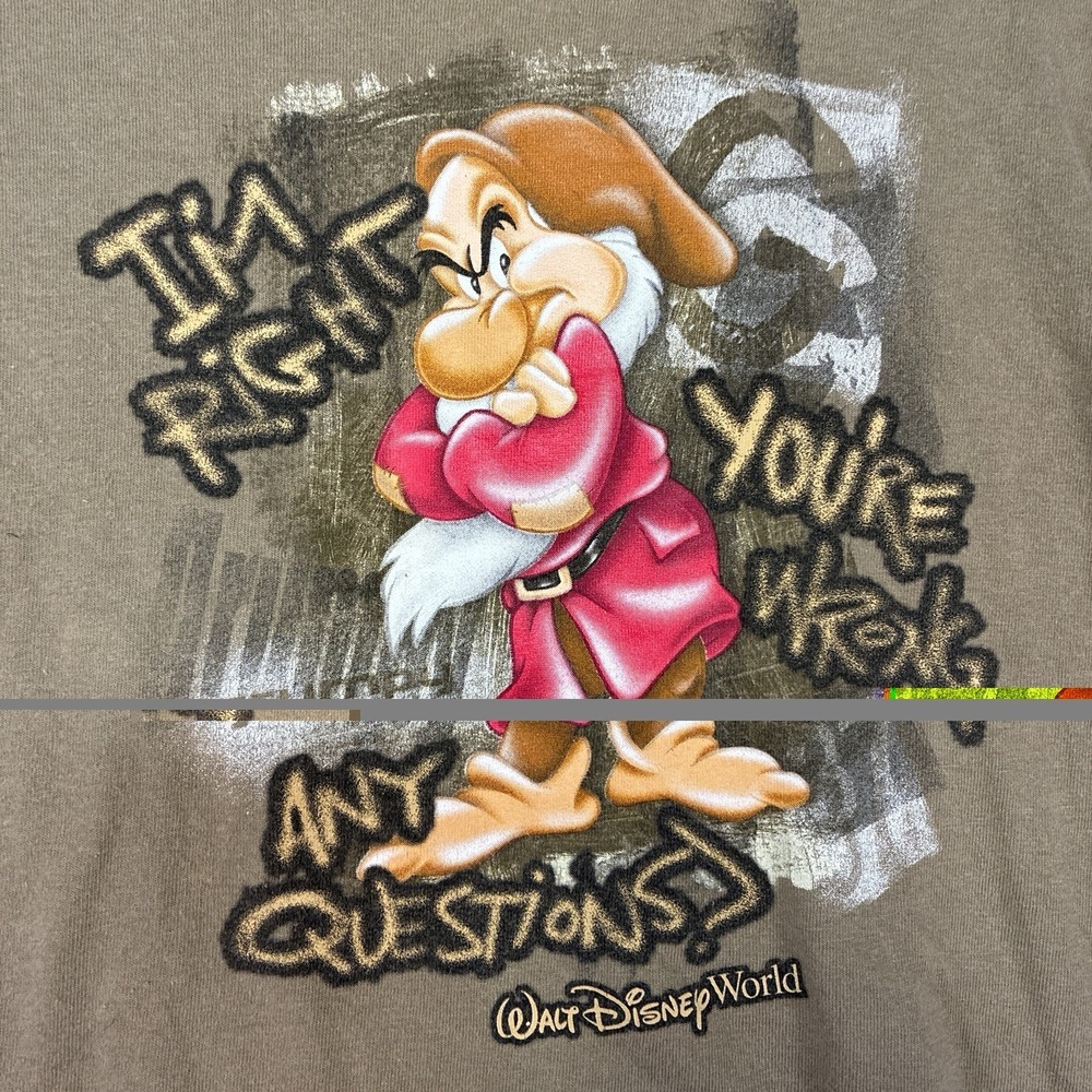 Vintage Disney‎ grumpy graphic tee Mens size XL Y2K Snow White Army Green Funny